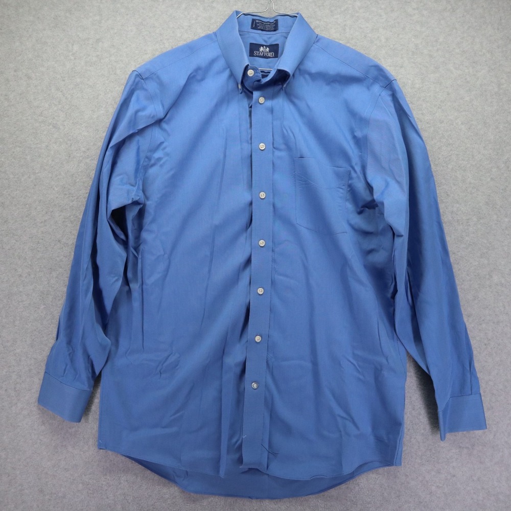 Stafford Shirt Mens 16 34/35 Pinpoint Oxford Dress Button Up Blue Long Sleeve